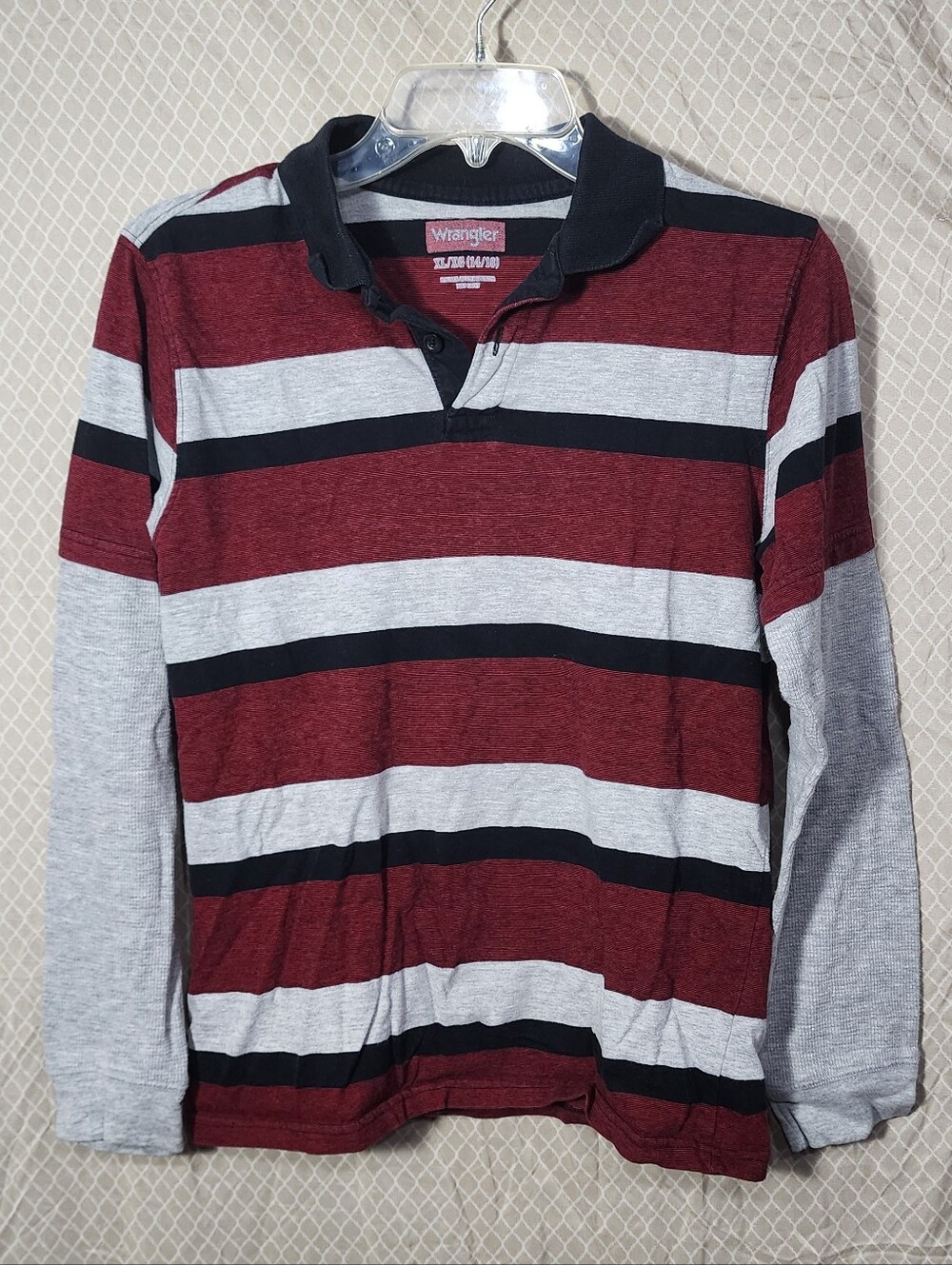 Vintage Wrangler Striped Long Sleeve Red/Gray Shirt Boy's XL Used